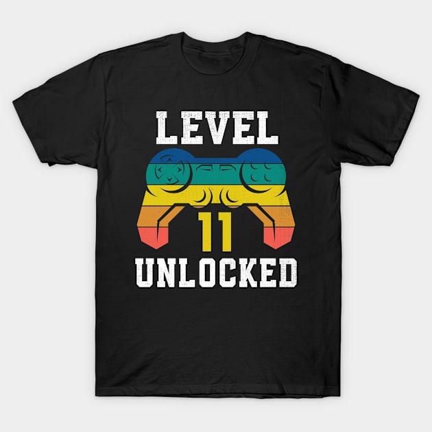 Level 11 Unlocked, 11th Gamer Birthday Distressed T-Shirt by Fabvity